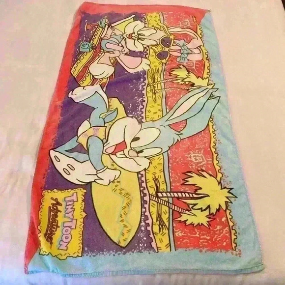 Vintage 1991 Tiny Toon Adventures Beach Towel Featuring Buster & Babs Bunny - Picture 15 of 16